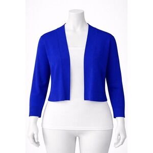 New Directions Dress Size L Royal Blue Cropped Open Front Cardigan Shrug Sweater
